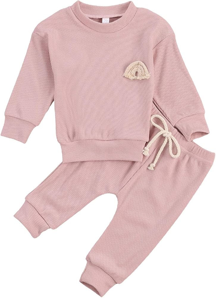 Infant Baby Boy Girl Fall Winter Clothes Outfit Solid Color Tops and Pants Kids Sweatsuit 2 Pieces C | Amazon (US)