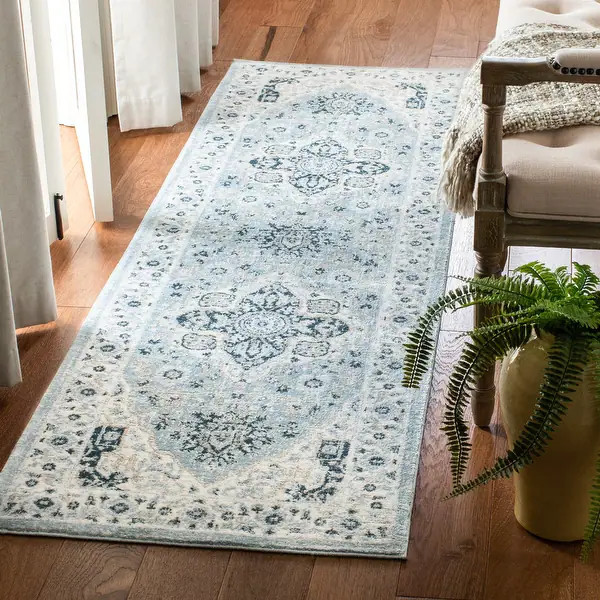 SAFAVIEH Isabella Vergilia Traditional Oriental Rug - 2'2" x 7' Runner - Light Blue/Cream | Bed Bath & Beyond