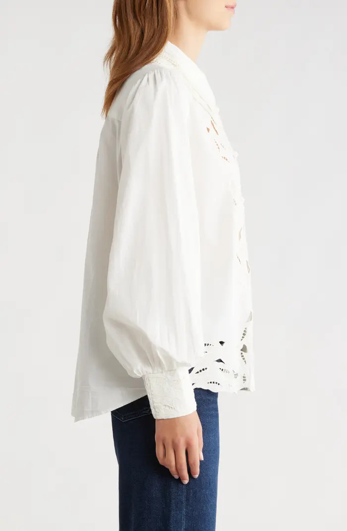 Embroidered Eyelet Puff Sleeve Button-Up Shirt | Nordstrom