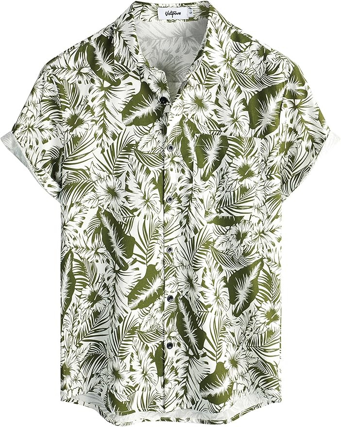 VATPAVE Mens Hawaiian Floral Shirts Cotton Linen Casual Button Down Short Sleeve Beach Shirts | Amazon (US)