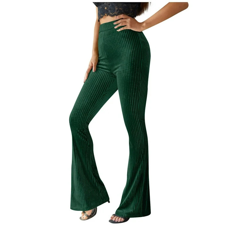 BYOIMUD Women's Corduroy Pants Slim Stretchy Bell Bottoms Full-length Leggings Casual Pants Solid... | Walmart (US)