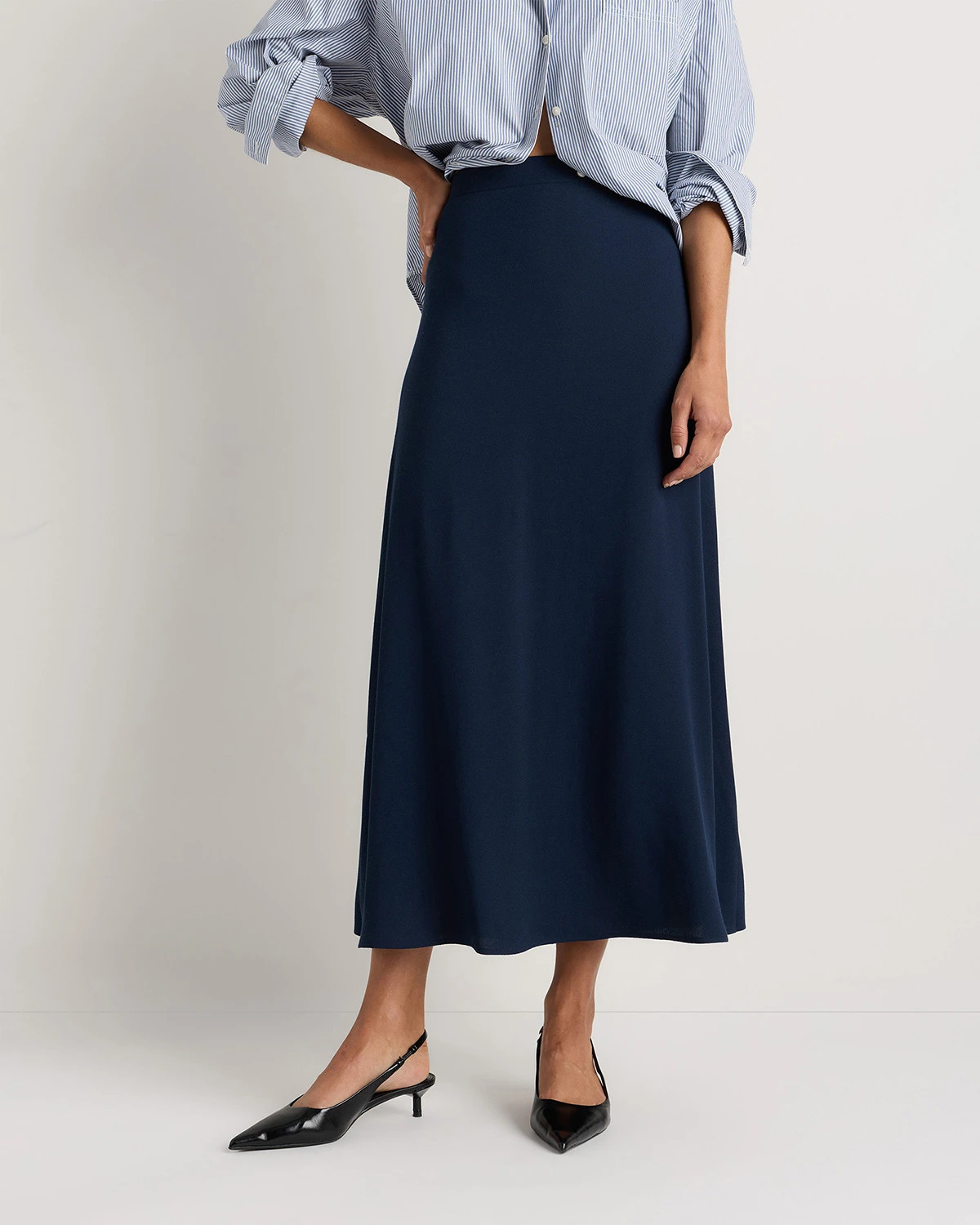 Quince | Women's Lightweight Crepe Slip Skirt in True Black, Size Medium, Recycled Polyester | Quince