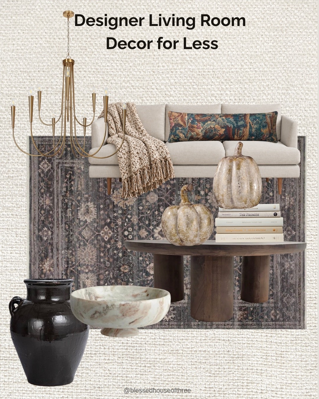 Designer living room decor for less with Wayfair finds that make it easy to create an elevated, collected look without the designer price tag. 

I pulled together a cozy fall living room with a neutral sofa, vintage-inspired area rug, dark wood coffee table, statement chandelier, textured throw blanket, decorative pillow and elevated coffee table decor. The mix of warm brass, dark wood, vintage-inspired pattern and soft neutral texture gives this space that expensive designer look while still feeling warm and livable.

These Wayfair living room finds are perfect if you’re searching for affordable living room decor, cozy fall living room ideas, neutral living room inspiration, designer look for less home decor, coffee table styling ideas, vintage-inspired rugs, statement lighting or an easy fall home refresh. Everything is linked so you can shop the pieces and recreate the look!

#LTKSeasonal #LTKHome #LTKSaleAlert