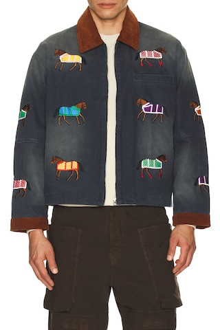 Found Lariat Horse Embroidered Work Jacket in Vintage Navy from Revolve.com | Revolve Clothing (Global)