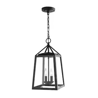 Blakeley Transitional 2-Light Black Outdoor Pendant with Beveled Glass | The Home Depot