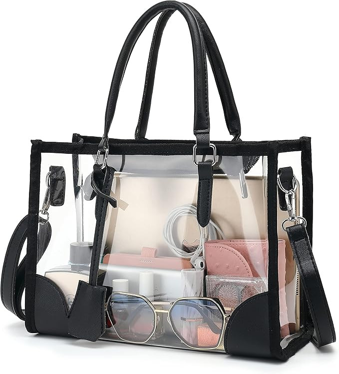 FAIME Clear Bags for Women, Cute Clear Tote Bag Stadium Approved, Clear Handbag with Zippers & Ad... | Amazon (US)