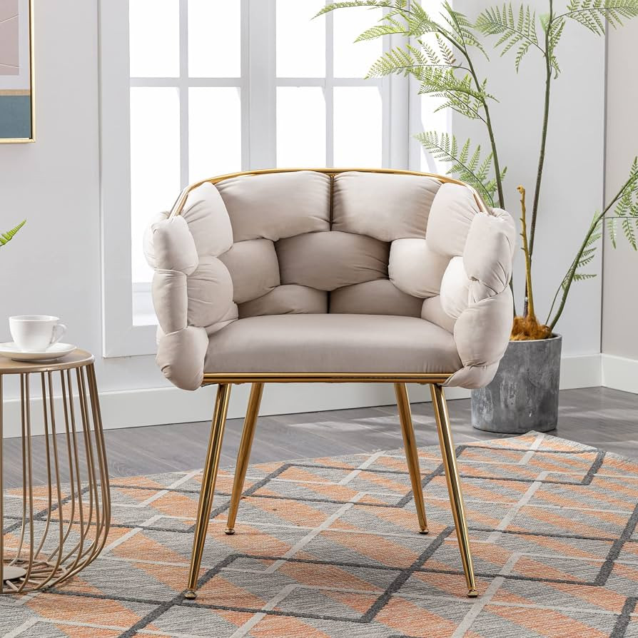 Henf Tufted Woven Dining Chairs Upholstered Dining Chair w/Gold Metal Legs, Modern Accent Chair f... | Amazon (US)