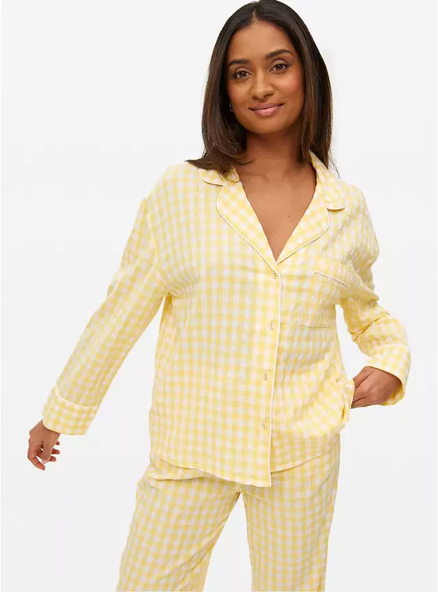 Yellow Gingham Seersucker Co-ord Pyjama Shirt 22 | Tu Clothing