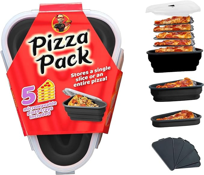The Perfect Pizza Pack™ - Reusable Pizza Storage Container with 5 Microwavable Serving Trays - ... | Amazon (US)