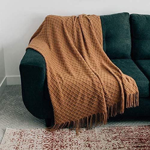 Graced Soft Luxuries Throw Blanket Textured Soft for Sofa Couch Decorative Knitted Acrylic Fringe Bl | Amazon (US)