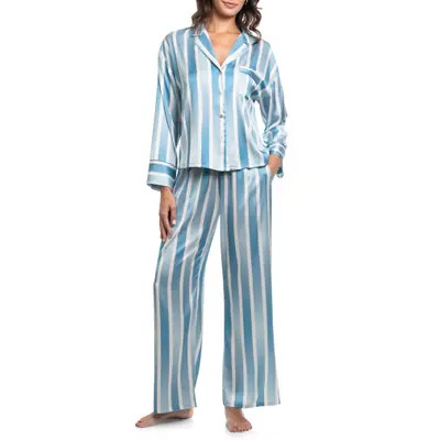 Midnight Bakery Stripe Satin Pajamas in Blue at Nordstrom, Size Small | Nordstrom