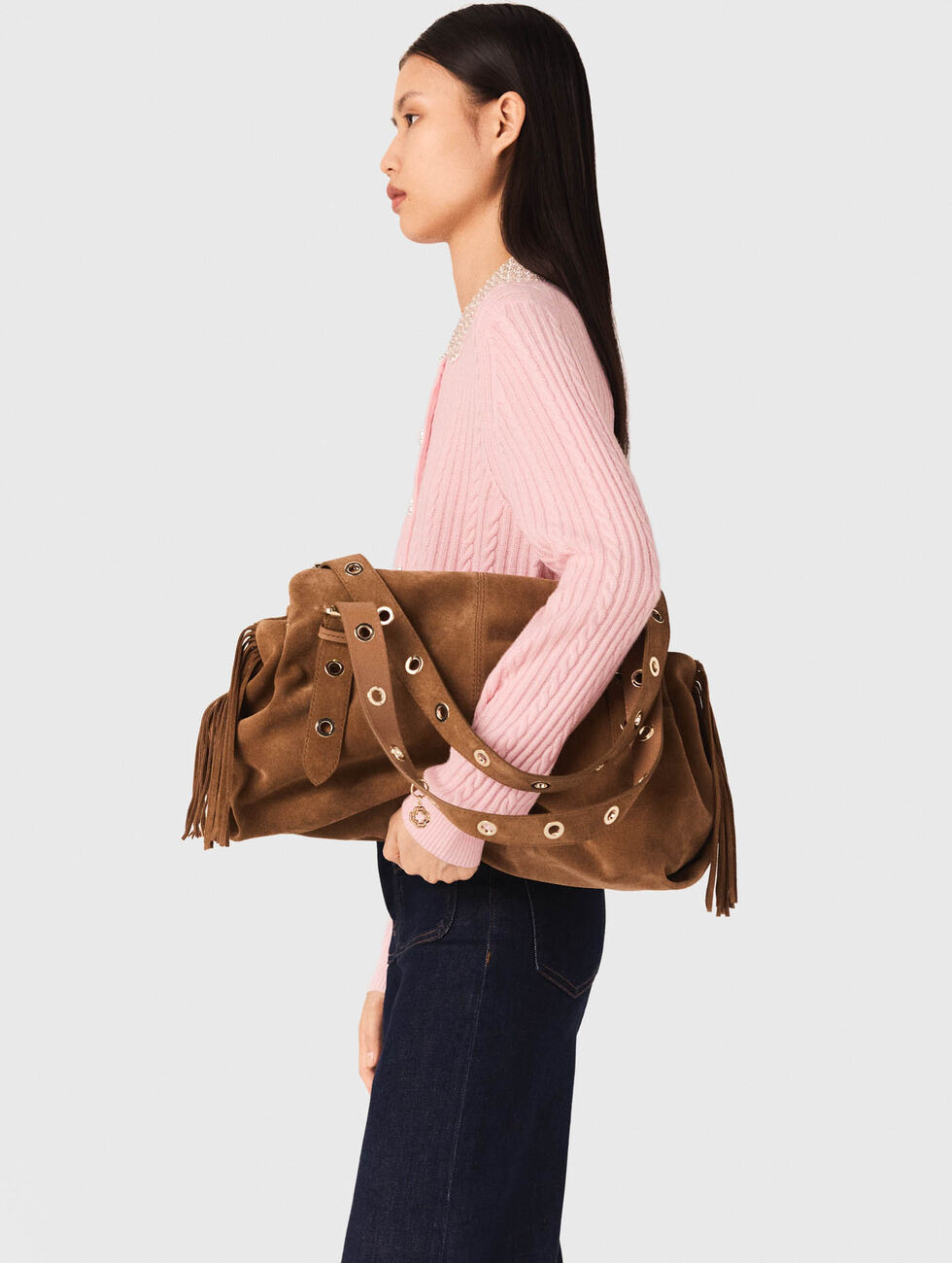 Sac Miss M XL en suède marron pour femme | Maje | Maje EU