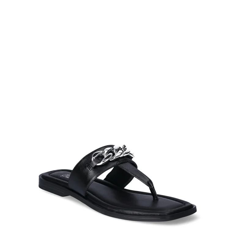 Time and Tru Women's T-Strap Sandals with Chain Accent | Walmart (US)