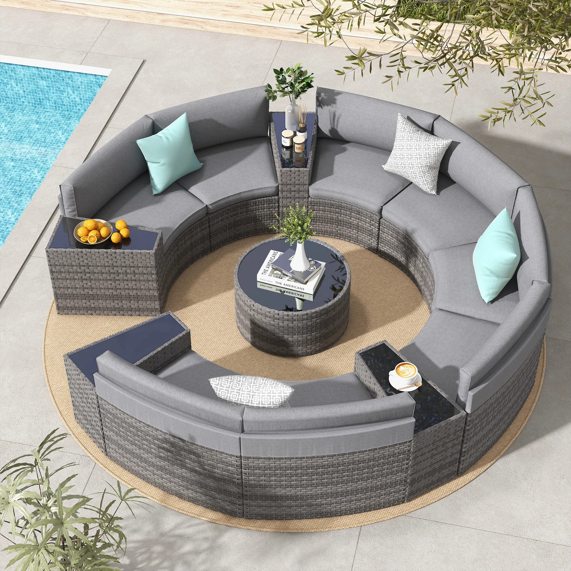 Varina 13 Piece 8 Person Outdoor Wicker Conversation Set With Cushions & Toss Pillow | Wayfair North America
