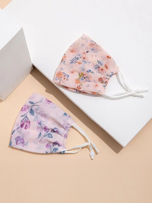 2pcs Flower Pattern Face Mask | SHEIN