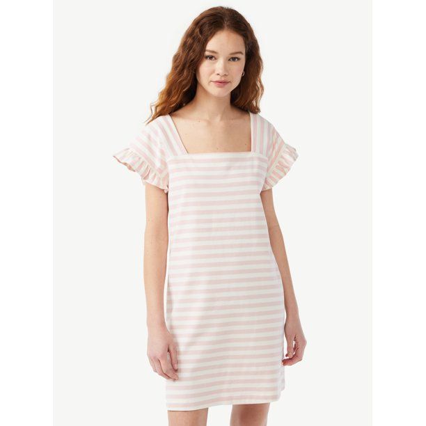 Free Assembly Women's Square Neck Mini Dress with Ruffle Sleeves - Walmart.com | Walmart (US)