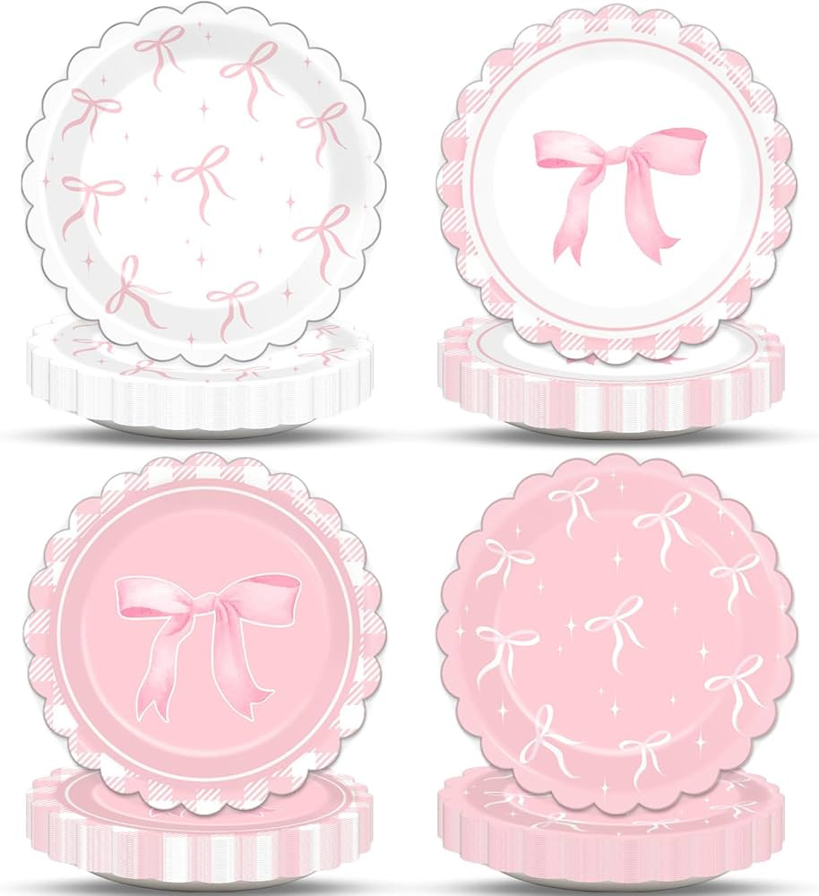 Amazon.com: 48pcs Pink Bow Party Supplies Bow Birthday Party Plates 7’’ Pink Bow Party Decor ... | Amazon (US)