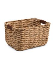Medium Rectangle Twist Basket With Faux Leather Handles | TJ Maxx