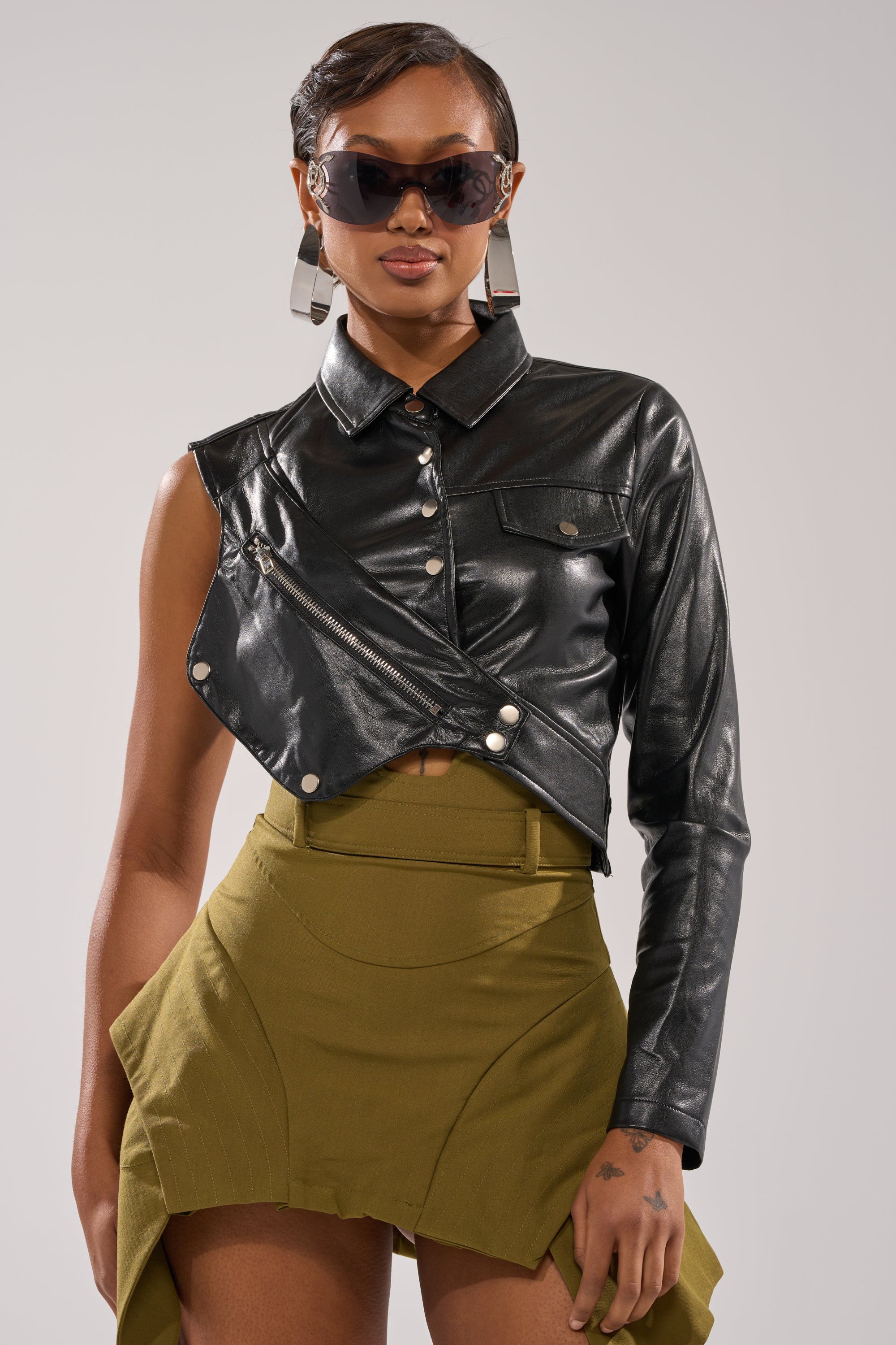 ALL FOR ME FAUX LEATHER BLOUSE | AKIRA