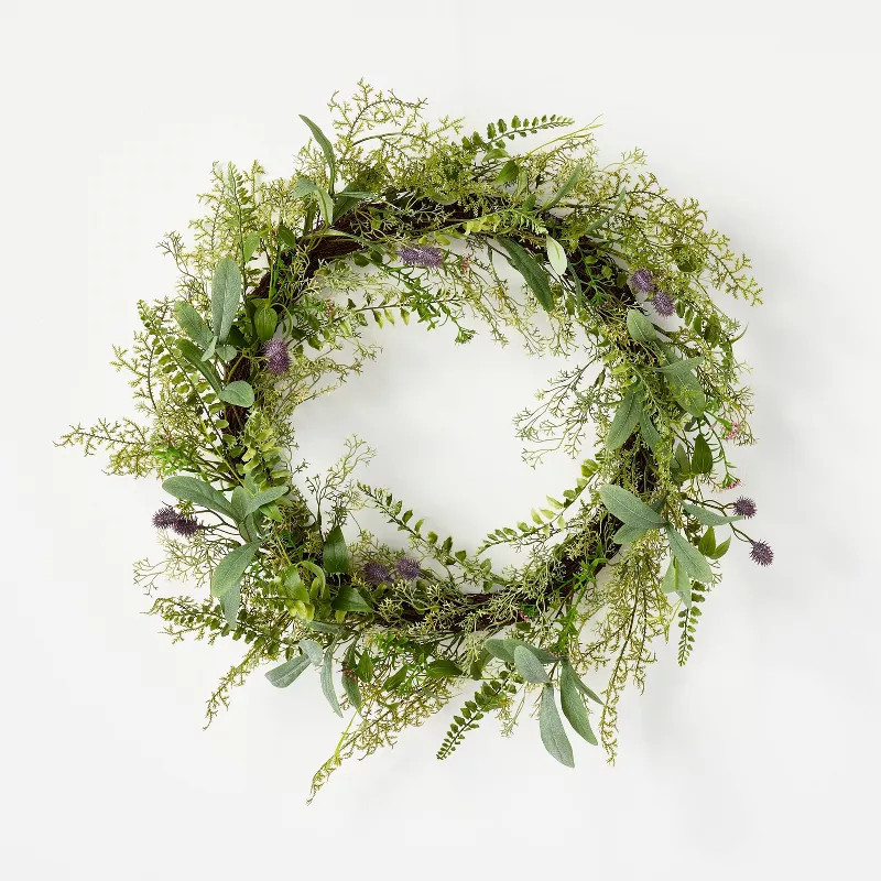 Mixed Greenery and Asymmetrical Thistle Wreath - Threshold™ designed with Studio McGee | Target