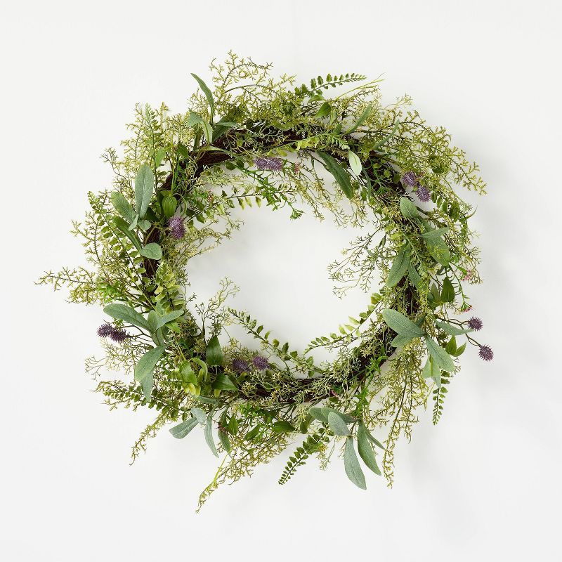 Mixed Greenery and Asymmetrical Thistle Wreath - Threshold™ designed with Studio McGee | Target