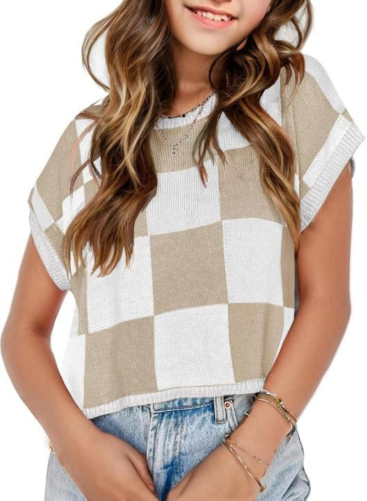 Girls Crop Sweater Tops School Picture Outfits Fashion Summer Fall Cute Cap Sleeve Colorblock Loo... | Amazon (US)