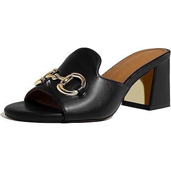 Amazon.com | anteikira Women's Square Open Toe Buckle Sandals Slip On High Chunky Block Heel Mule... | Amazon (US)