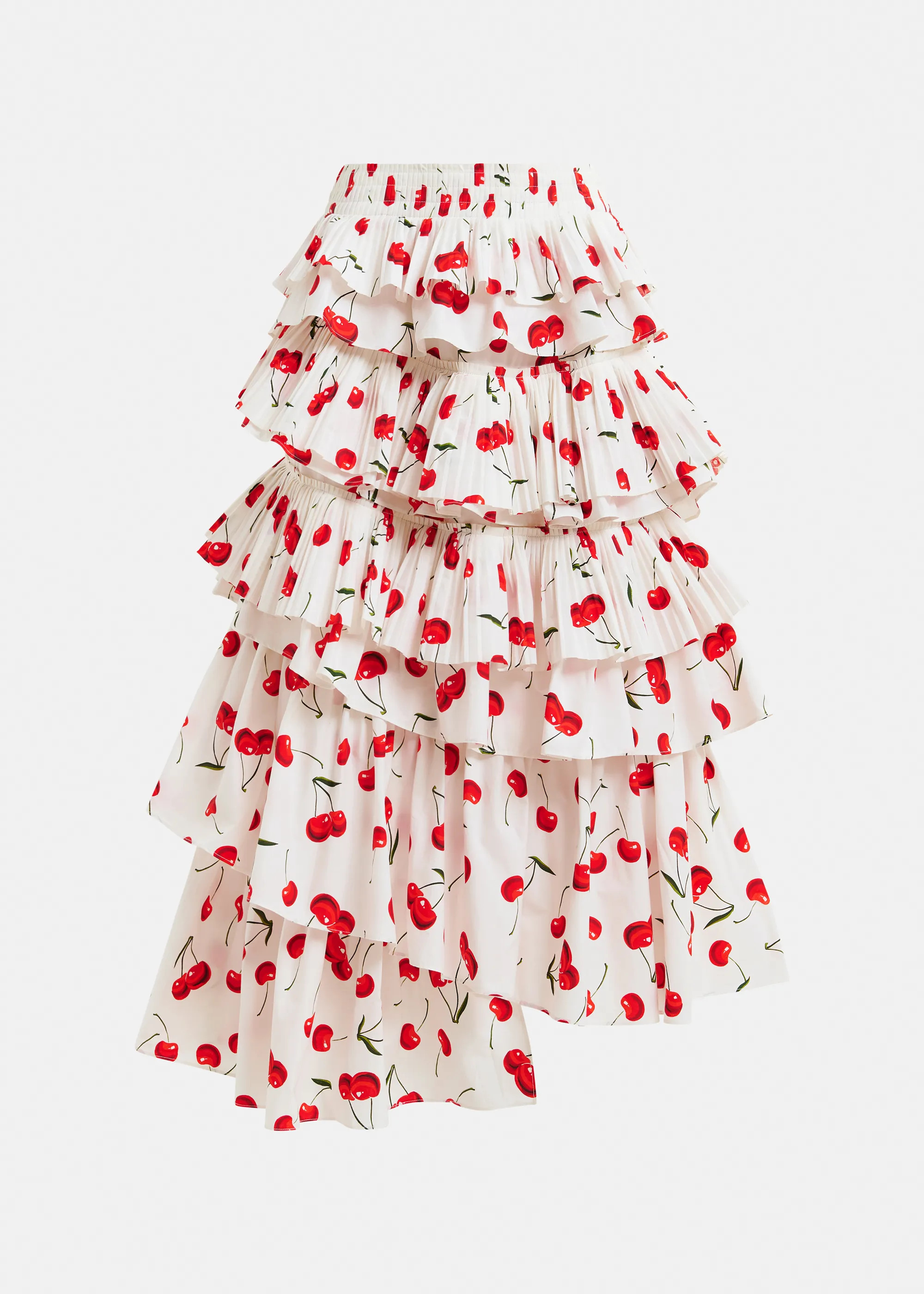 White, red and green asymetrical layered midi skirt | Essentiel Antwerp United States | Essentiel Antwerp