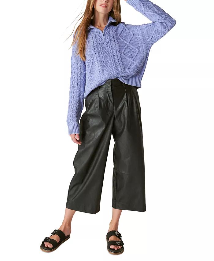Women's Cropped Faux-Leather Wide-Leg Pants | Macy's
