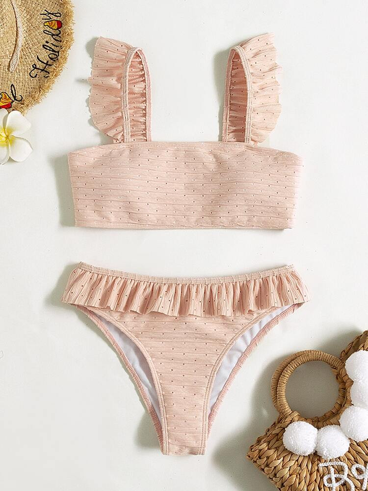 Hole-out Ruffle Trim Bikini Swimsuit | SHEIN
