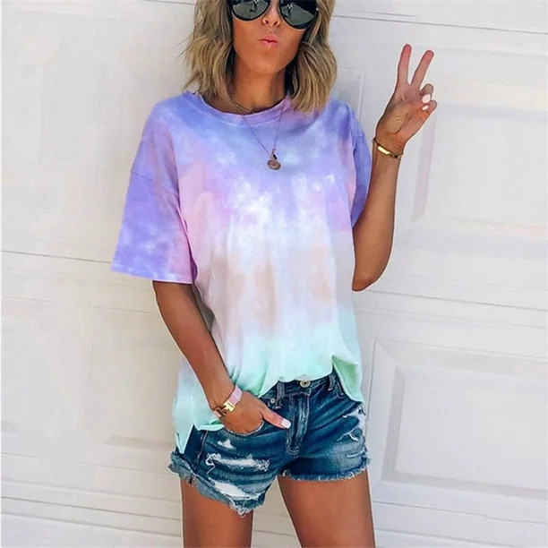 Gyouwnll Womens Tops Graphic Tees Women'S Summer Tie-Dye Short Sleeve Crew-Neck T-Shirt Casual Te... | Walmart (US)