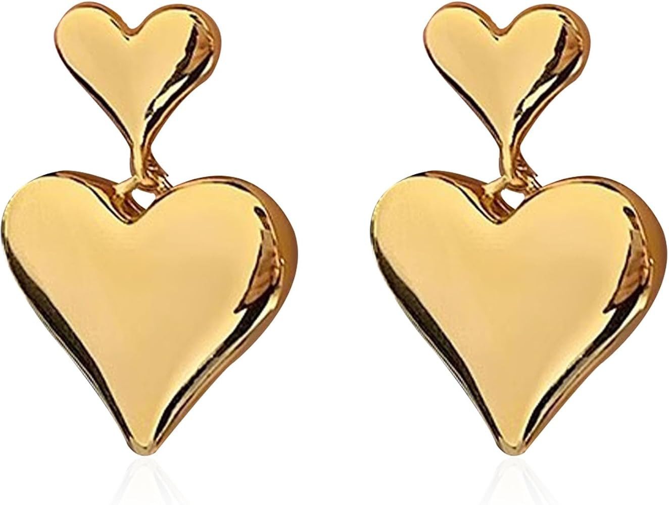 Double Heart Drop Dangle Earrings for Women Gold Silver Chunky Heart Dangling Statement Earrings ... | Amazon (US)