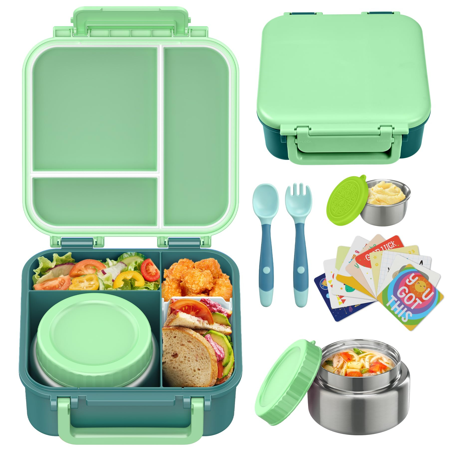 Kids Bento Lunch Box with 9oz Soup Thermo Leakproof Lunch Food Containers 4 Compartment with Insu... | Amazon (US)
