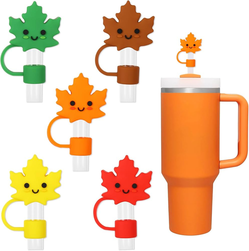 Whaline 5Pcs Fall Straw Covers Maple Leaf Silicone Reusable Straw Topper Autumn Thanksgiving Stra... | Amazon (US)