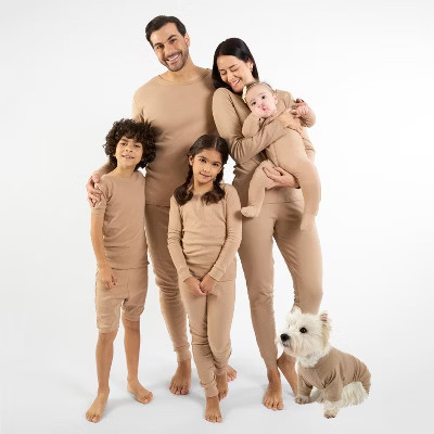 Leveret Kids Two Piece Cotton Matching Family Pajamas Solid Beige 14 | Target