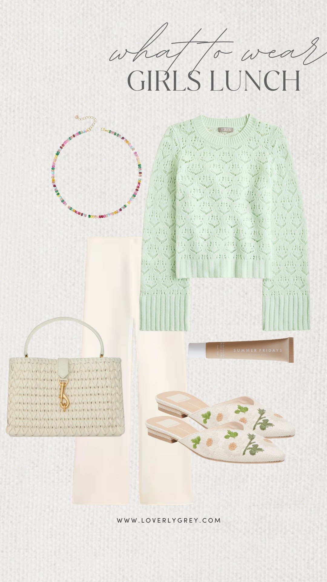 Loverly Grey, what to wear to a girls brunch! A long sleeve light weight J.Crew top paired with white pants, and embroidered flats. Complete the look with a colorful beaded necklace and woven purse!

#LTKFindsUnder100 #LTKgrwm #LTKSeasonal