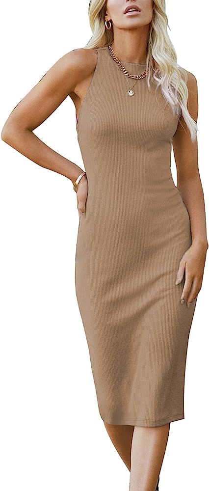 PRETTYGARDEN Women's Basic Bodycon Midi Dress Crewneck Sleeveless Casual Summer Tank Top Dresses | Amazon (US)
