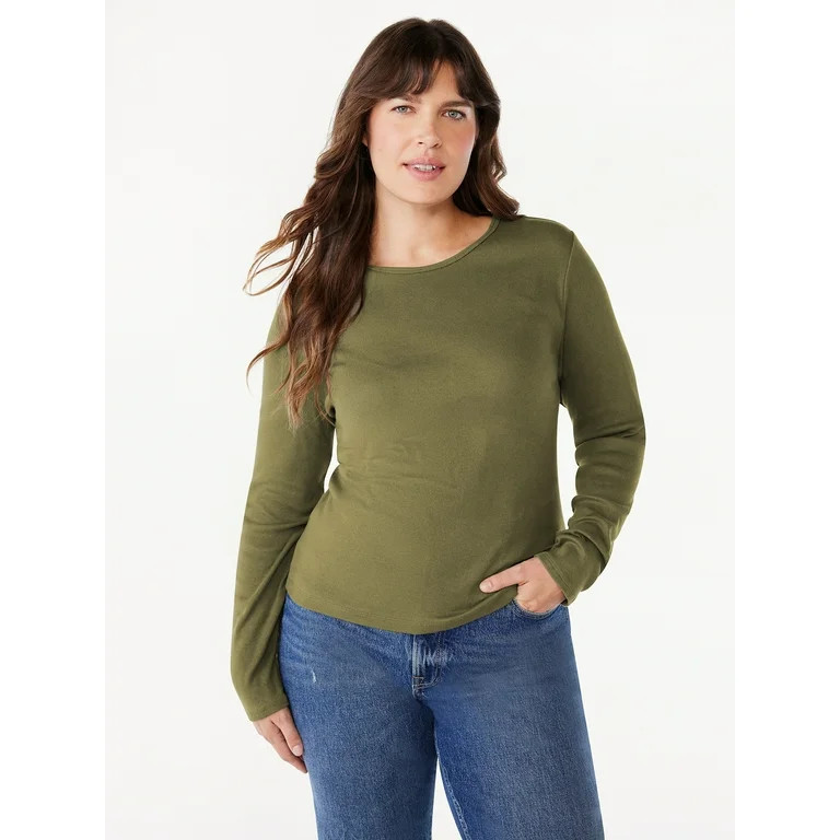 Free Assembly Women's Ribbed Crewneck T-Shirt with Long Sleeves, Sizes XS-XXL | Walmart (US)
