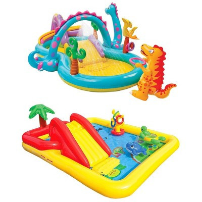 Intex Dinoland Backyard Kiddie Inflatable Swimming Pool and Inflatable Ocean Play Center Pool with Slides, Water Sprayers, Toys, and Games | Target