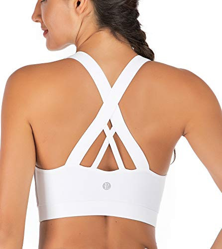 RUNNING GIRL Sports Bra for Women, Criss-Cross Back Padded Strappy Sports Bras Medium Support Yoga Bra with Removable Cups A-White | Amazon (US)