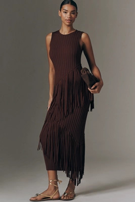 SIMONMILLER Spiral Knit Fringed Sleeveless Midi Dress | Anthropologie (US)