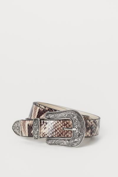 Narrow Belt - Beige/snakeskin-patterned - Ladies | H&M US | H&M (US + CA)