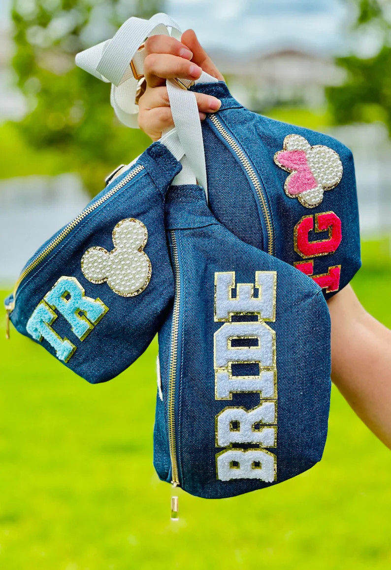 Large Fanny Pack - Denim Fanny Pack - SEWN ON Patches - Women Bridesmaid Gift - Fanny Pack Bachel... | Etsy (US)