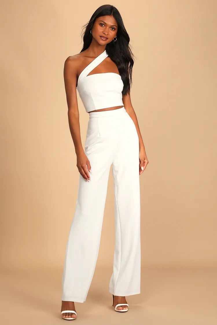 Flaunt It Like That White One-Shoulder Two-Piece Jumpsuit | Lulus
