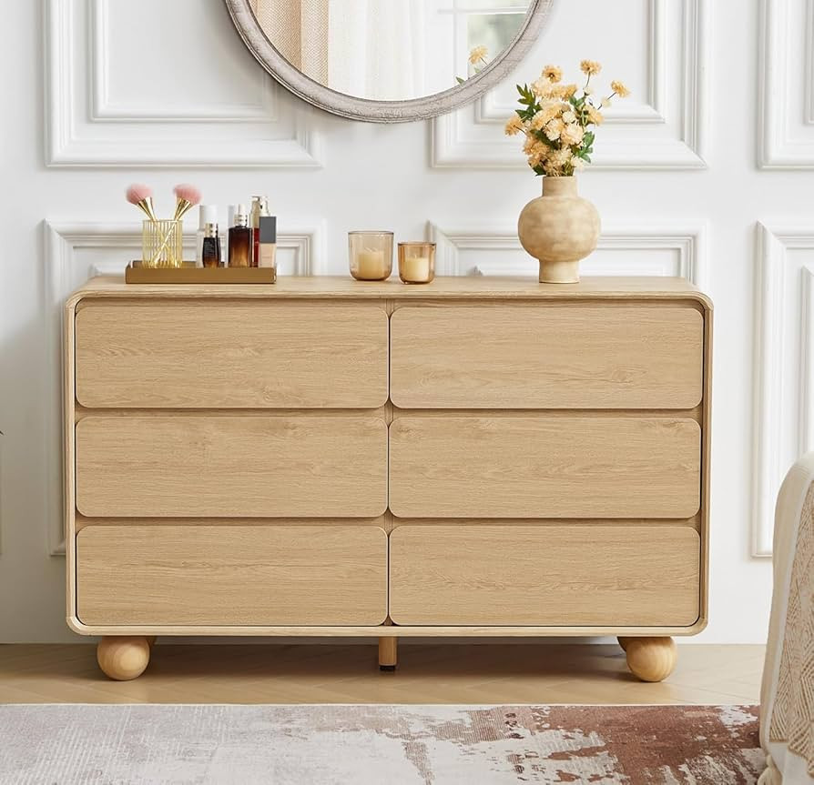AVZEAR 6 Drawer Dresser for Bedroom, 48" Modern Wooden Dresser Chest of Drawers, Curved Profile D... | Amazon (US)