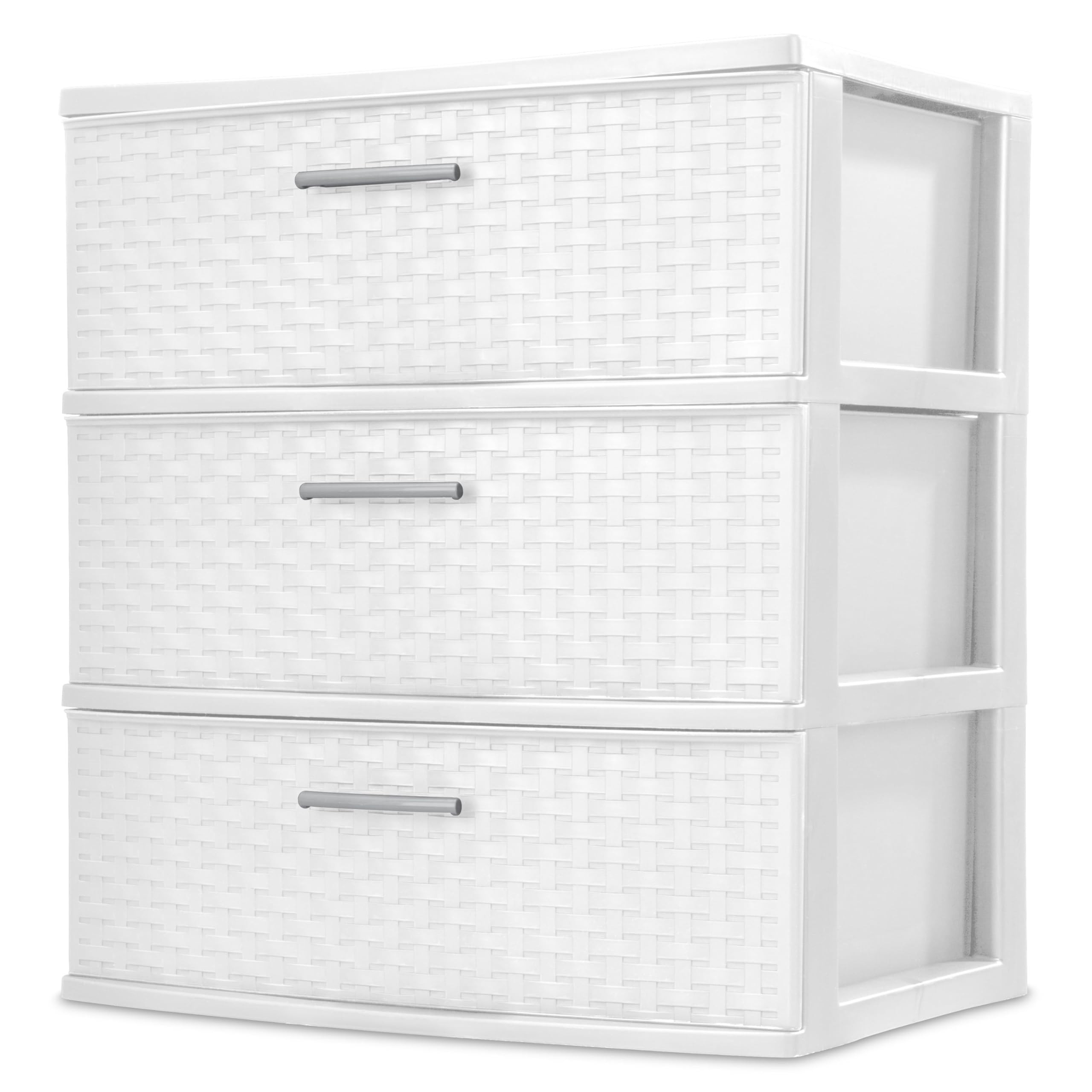 3 Drawer Wide Weave Tower White | Amazon (US)