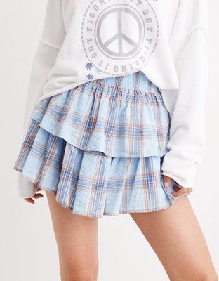 Aerie Plaid Ruffle Mini Skirt | American Eagle Outfitters (US & CA)