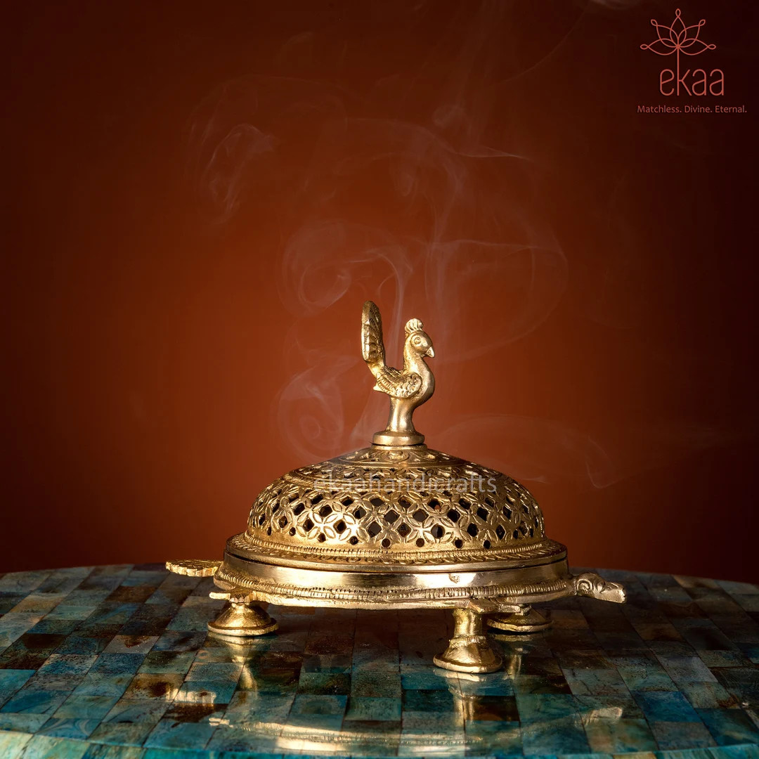 Peacock Incense Dhoop Burner on a 3 Legged Tortoise, Temple Diya, Incense Stick Holder, Diwali Gi... | Etsy (US)