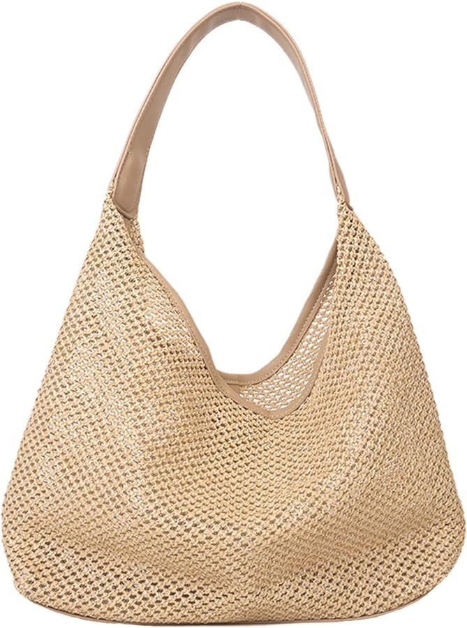 Casual Stylish Straw Bag,Beach Bag Summer Purse Straw Shoulder Bag Straw Woven Handbag For Beach ... | Amazon (US)