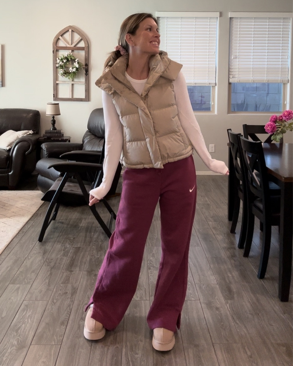 Love this cozy outfit for winter!!! Vest: color Trench size 4 (sized down one) Sweats: Color sold out, but linked closest match size small (Tts/ runs oversized) Hold Tight Long Sleeve (color white size 6)

#LTKSeasonal #LTKshoecrush #LTKstyletip